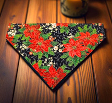 Christmas Dog Bandana Poinsettia OVER THE COLLAR Bandanna Slide on Scarf Plant