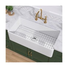 TUKTUK White Farmhouse Sink 33 inch Fireclay Apron Front Farm House Kitchen S...