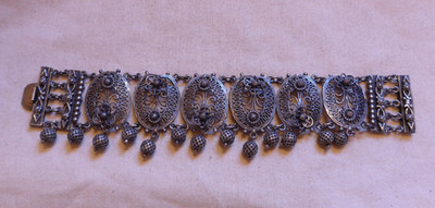 Indo Craft 1940s Bracelet Art Deco Bohemian Boho Silvertone 7'' Rice Weiner