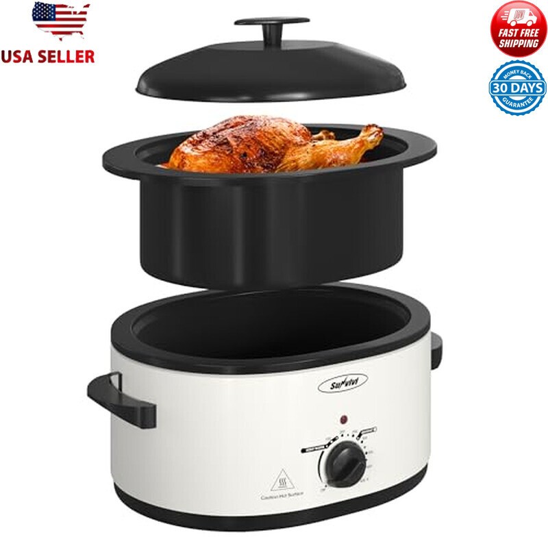 8Qt Electric Roaster Oven New Removable Pan Self-Basting Lid Anti-Scald Handles