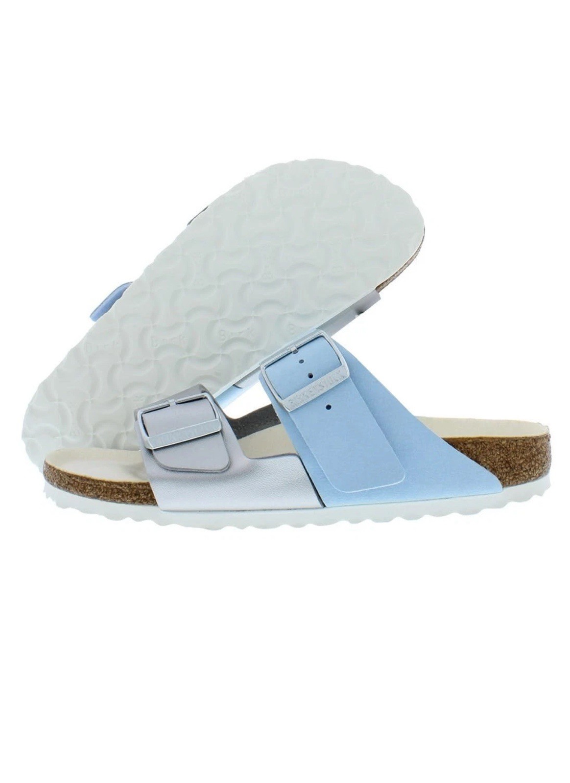 APL NUOVO BIRKENSTOCK ARIZONA SPLIT BIRKO FLOR BLU ARGENTO TAGLIA 39 US 8 DONNA