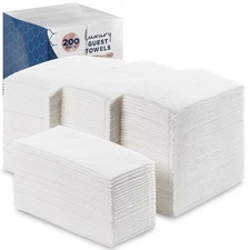 Disposable Guest Towels White Napkins for Bathroom & Parties - 200 Pack Heavy Du