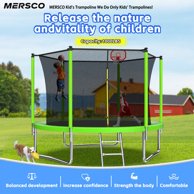 10FT Trampoline for Kids, Basketball Hoop and Ladder, Outdoor Kids Trampoline