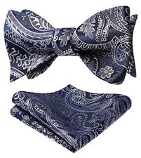 Bow Ties for Men Paisley Bowties Mens Self Tie Bow Tie and Pocket Dark Blue