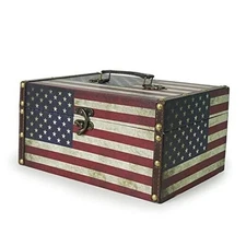  Small Wooden Decorative Storage Box with Handle - Wood Leather Treasure Chest 