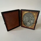 Antique Tintype Photograph in Ornate Union Case Black & White Group Portrait