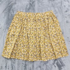 Vintage QUILTERS SHOWCASE Skirt Womens S Yellow Brown Floral Pleated Mini Cotton
