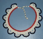 Vintage Hong Kong Beade Bib Collar Necklace Red White Blue Costume Jewelry