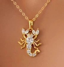 Round Cut Simulated Diamond Scorpio Fancy Pendant Chain 14k Yellow Gold Plated