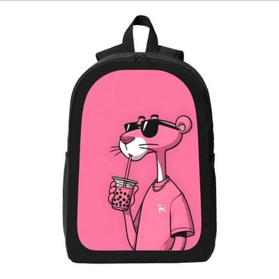 Cool Pink Panther Drinking Boba Graphic Backpack