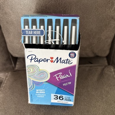 36 Pens Paper Mate Flair Felt Tip Pens Medium Point 0.7 mm Black Ink