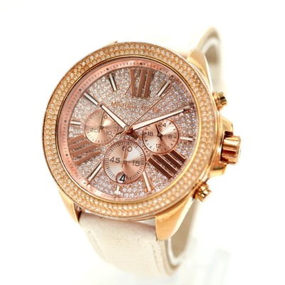 Michael Kors Wren 41mm Chronograph Watch Glitz Iced White Faux Leather MK6159 Michael Kors Wren Quartz Analog Wristwatches for sale | eBay main image 4