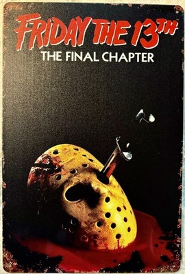TIN SIGN 8x12 Friday 13th Jason Hockey Mask Knife Killer Horror Movie Blood DD8