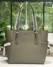 MICHAEL KORS VOYAGER LARGE TOTE SHOULDER BAG LAPTOP MK OLIVE GREEN LEATHER SILV