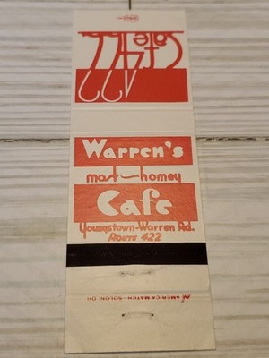 VTG Matchbook Cover Warren's Most Homey Cafe 422 Warren Ohio