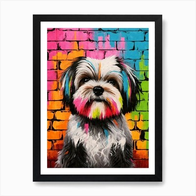 Ästhetischer Shih Tzu Hund Welpe Ziegel gerahmtes Wandbild Poster Leinwanddruck Bild