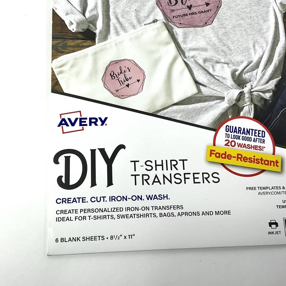 Avery 3271 Iron-On Ink Jet T-Shirt Transfers 6 Sheets LIGHT 8.5" x 11" SEALED - Image 3 of 4