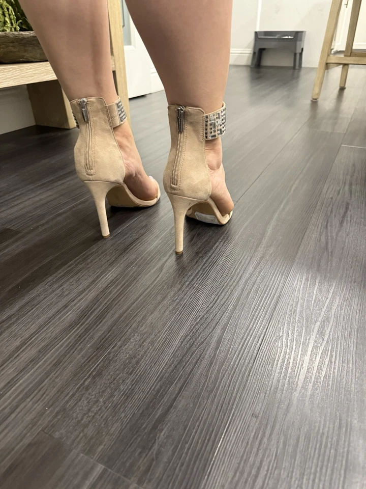 Vince Camuto Nude Suede Heels – Size 10 – Sparkling Ankle Strap – Elegant & Chic - Image 3 of 4