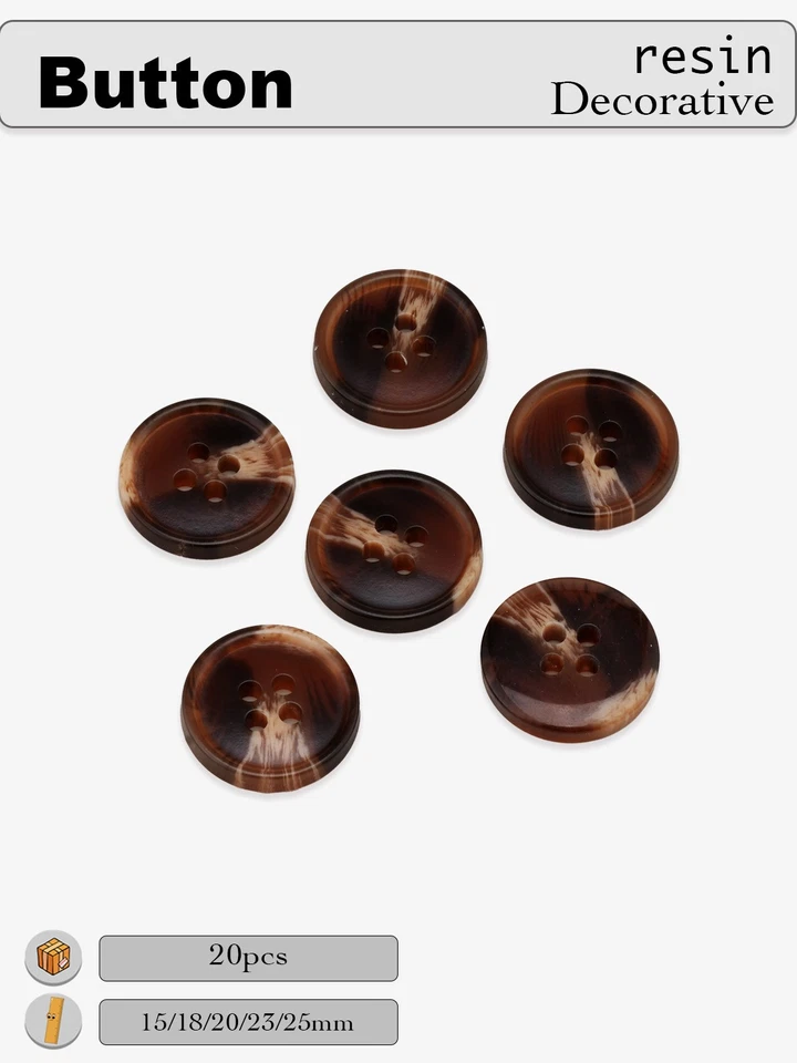 20Pcs Brown Tortoiseshell Resin Buttons, 4-Hole, for Clothing & Crafts 15-25mm - Image 4 of 4