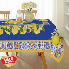 Honellaty Blue Yellow lemon tablecloth
