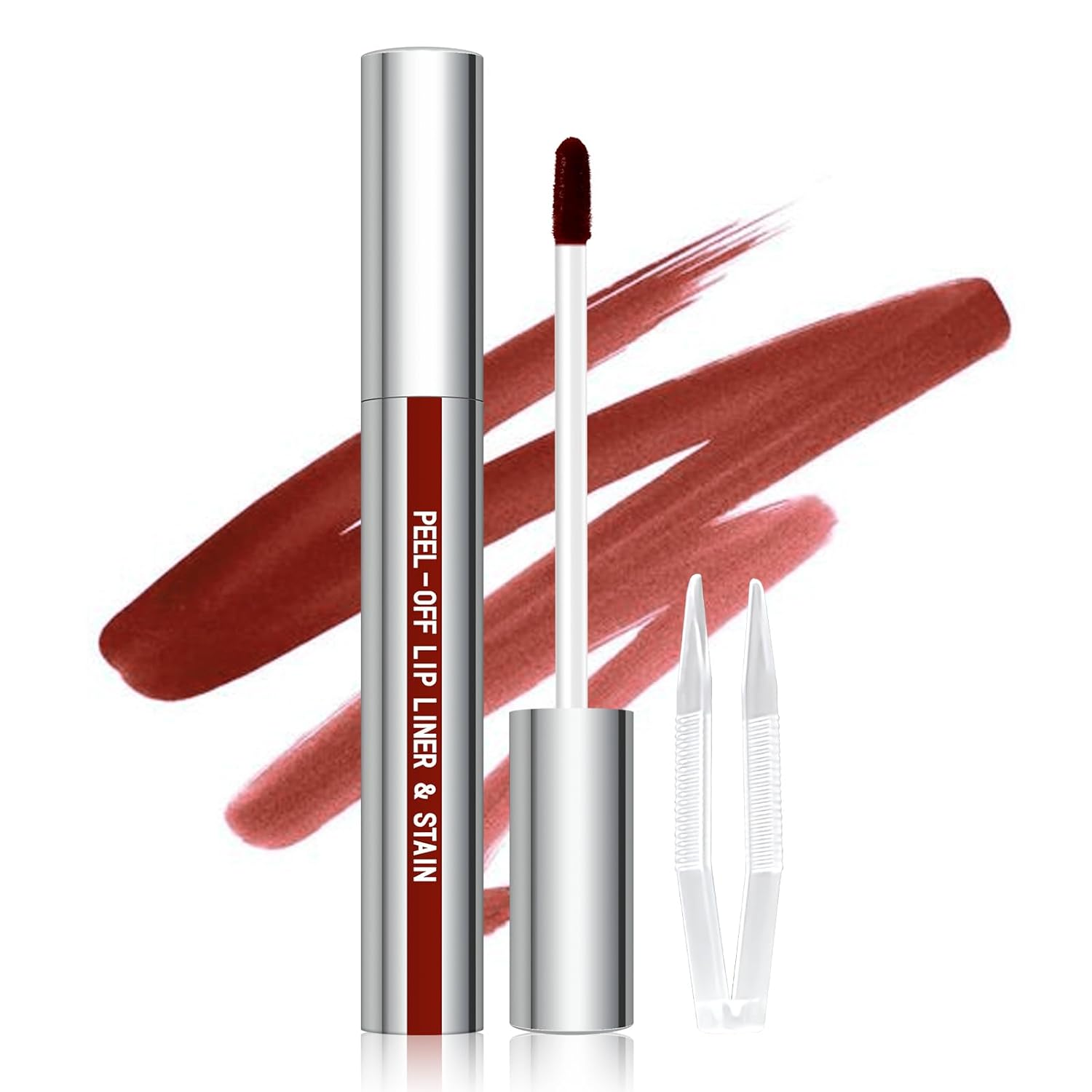 Peel-off longwear tattoo lip liner with tweezers for stain-free application