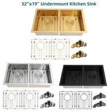 32" Undermount Double Bowl kitchen sink with Accessories, Stainless Steel Sinks