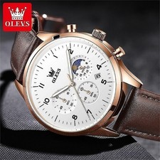 OLEVS 42mm Luxury Leather Quartz Chronograph Men Dive Waterproof Luminous Watch