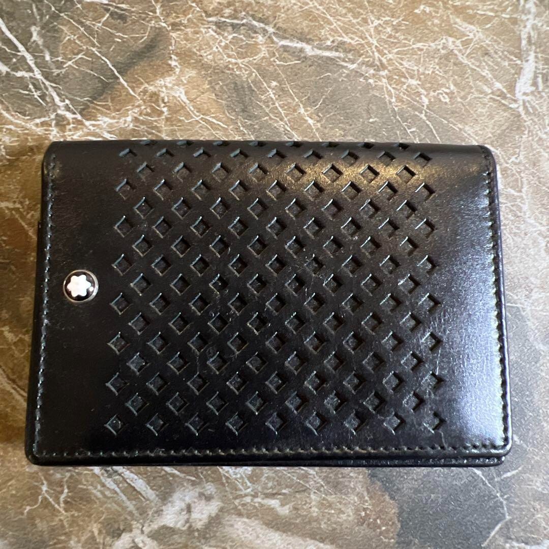 Montblanc Black Leather Bifold Card Holder Unisex Made in Italy-image