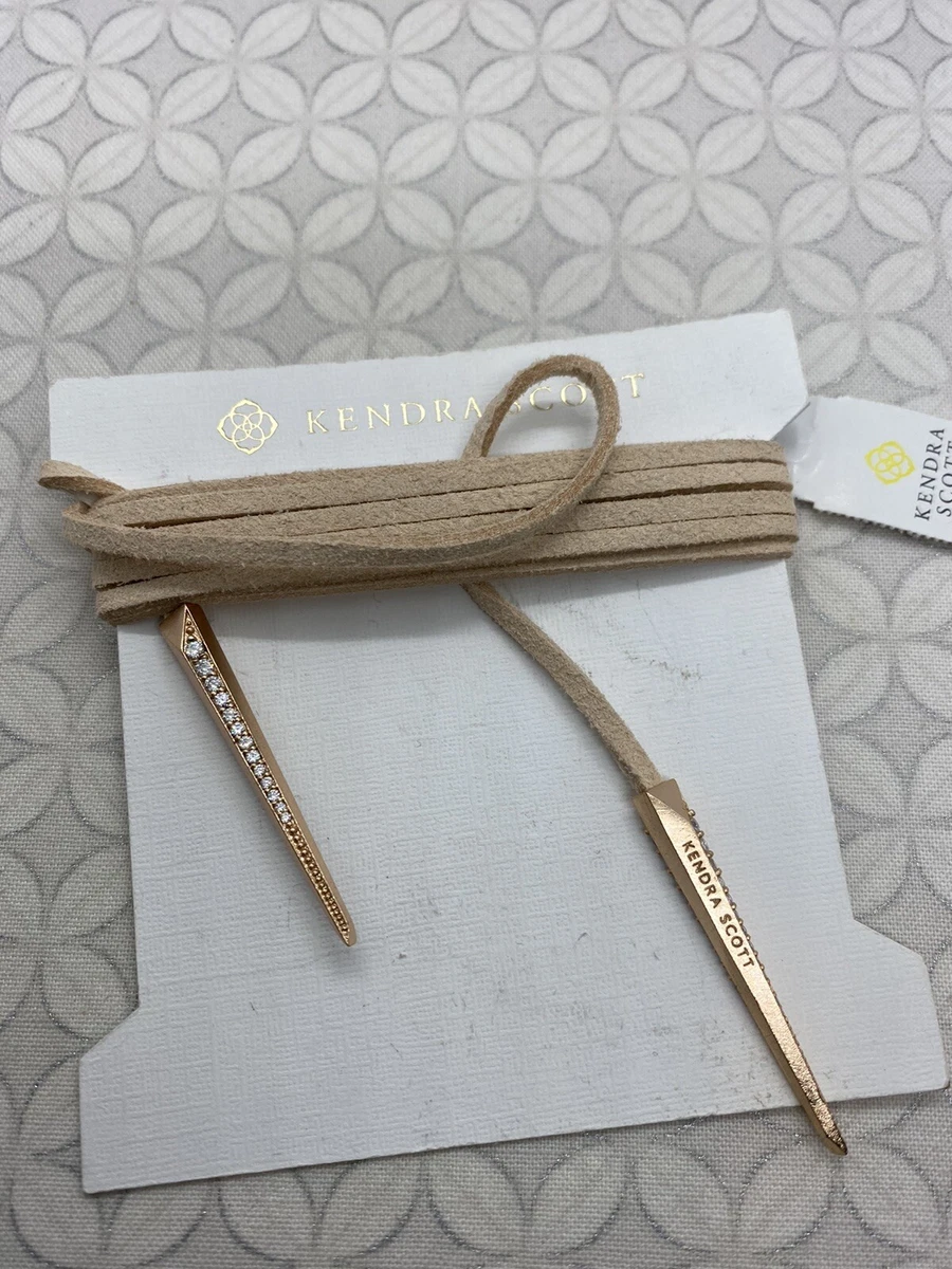 Kendra Scott Pierce Choker Lariat Necklace In Tan suede rose gold tone