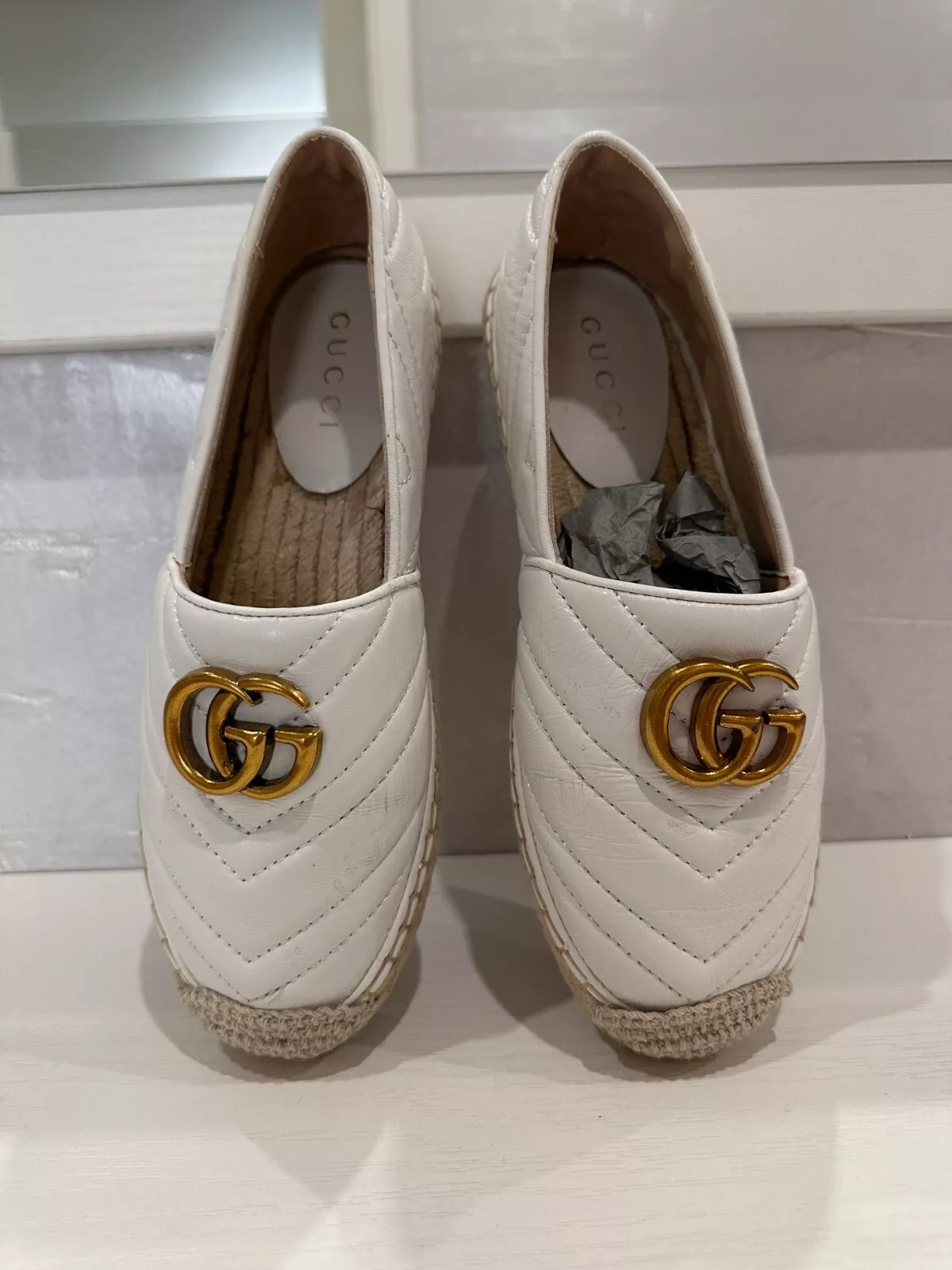 Gucci Gg Espadrille Cuir Femme Blanc 37