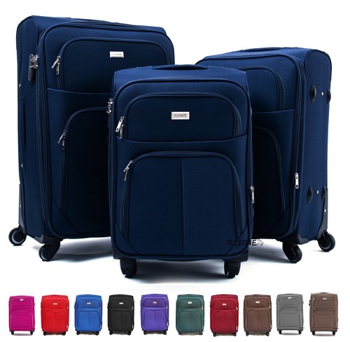 Set 3 Valigie Trolley 4 Ruote Leggere In Tessuto Blu Clacson - Valigie e  Trolley