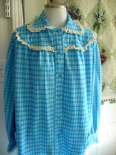 Ladies Vintage Robe, House Coat, Lightweight, Handmade, Blue Plaid, Snap Front