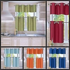 Cafe window curtain blackout white linen bronze grommet 3pc complete set K7