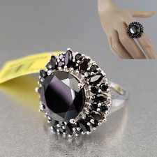 Black Spinel Platinum Overlay Sterling Silver Ring Size 6 TGW 10.45 cts