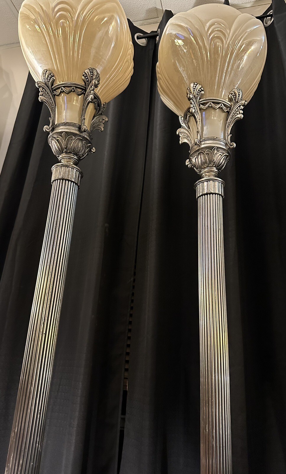 Vintage Torchiere Floor Lamps, Funeral Home Art DecoSet Of 2 W/shades