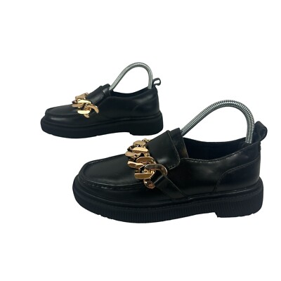 Kelsi Dagger Brooklyn Womens Black Leather Chain Loafers Size 6