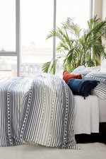Image of PERI HOME King Dyed Tufted Stripe DUVET Cover + 2 Pillowcases  Indigo/White BNIP