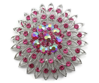 Pink Fancy Austrian Rhinestone Crystal Brilliant Bridal Wedding Brooch Pin
