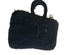 Vintage Czechoslovakian Hand beaded purse Clutch Black