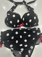 Venus Polka Dot Push Up U/W Bikini Top C  Fuller Coverage Skirt Bottoms 4 EUC