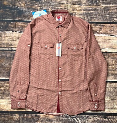 17 One Dress Shirt Mens Large Geometric Red Button Down $128 VTG