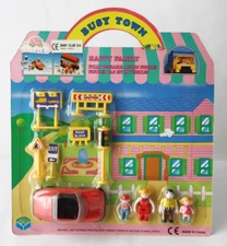 RARE VINTAGE 90'S BUSY TOWN HAPPY FAMILY PLAYSET CITY CAR FIGURES NEW SEALED !