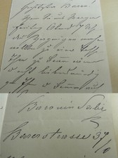 NOBILITY: letter Munich 1884 by Baroness Fanny of Salis-Seewis; invitation to tea