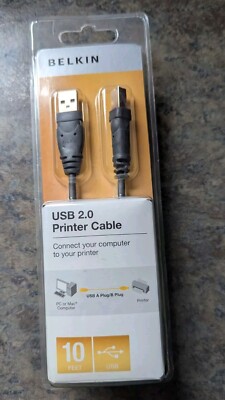 BELKIN USB 2.0 Gray Printer Cable 10  Connect Computer To Printer PC Or Mac