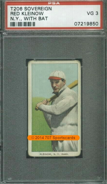 1910 T206 Red Kleinow New York With Bat PSA 3 (9850) Sovereign 150