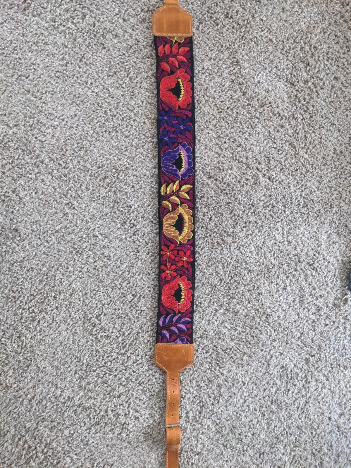 Hand Embroidered Leather Purse/Guitar Strap Fower Designs Indie Boho Gift