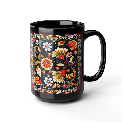 Khokhloma Coffee Mug, 11oz 15oz, Russian Folk Art Gift,  Tea Cup  Souvenir