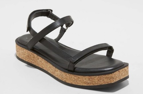 cork platform sandals black