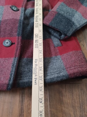 Woolrich Red Black Buffalo Plaid Pea Coat Jacket Womens Medium