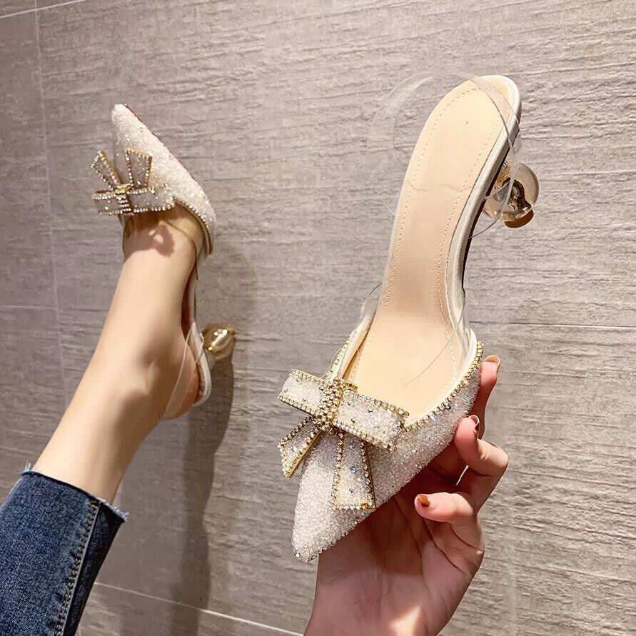 CRYSTAL Narrow Band Women Slipper High Heels